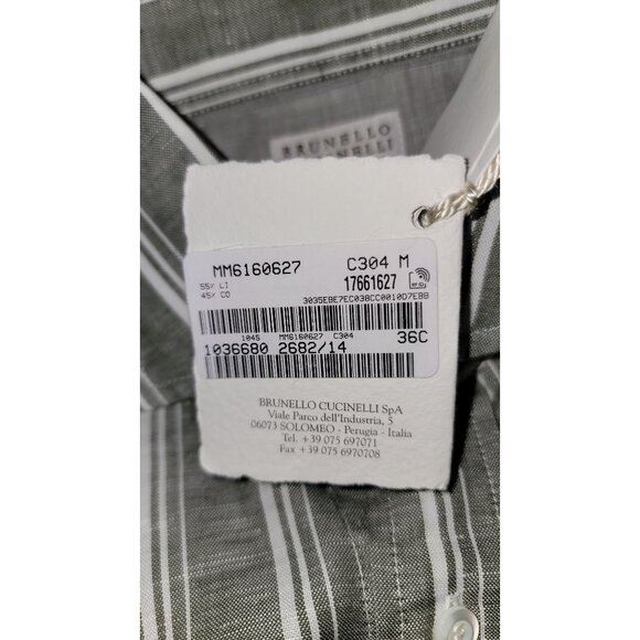 Brunello Cucinelli Men’s Linen Button-Down Shirt Gray White Stripe – Medium - Picture 5 of 11